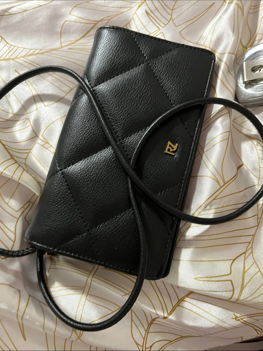 Rachel Zoe Black Quilted Crossbody with Gold RZ Logo